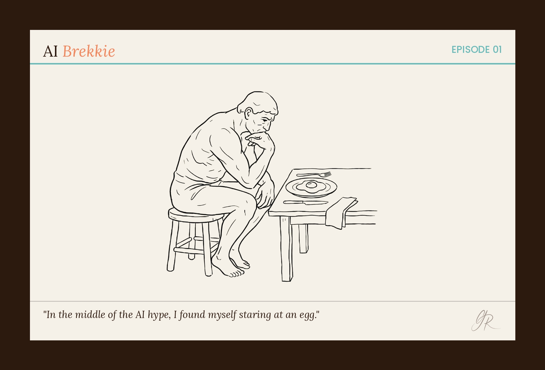 The Thinker contemplating a fried egg
